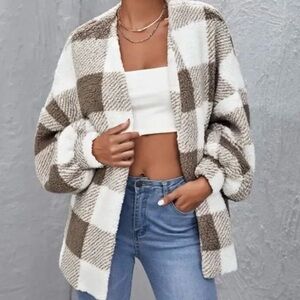 SHEIN Plaid Open-Front Women Sweater